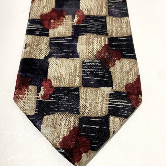 VTG Ermenegildo Zegna Silk & Wool Tie Navy Ivory Burgundy Square Rubenstein Bros - Picture 2 of 6